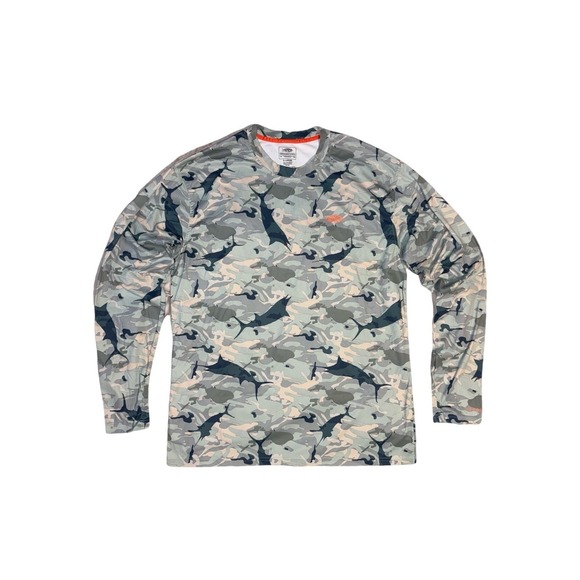 AFTCO Other - AFTCO Fishing Shirt Mens XL Blue Camo Marlin AFTECH Performance Long Sleeve